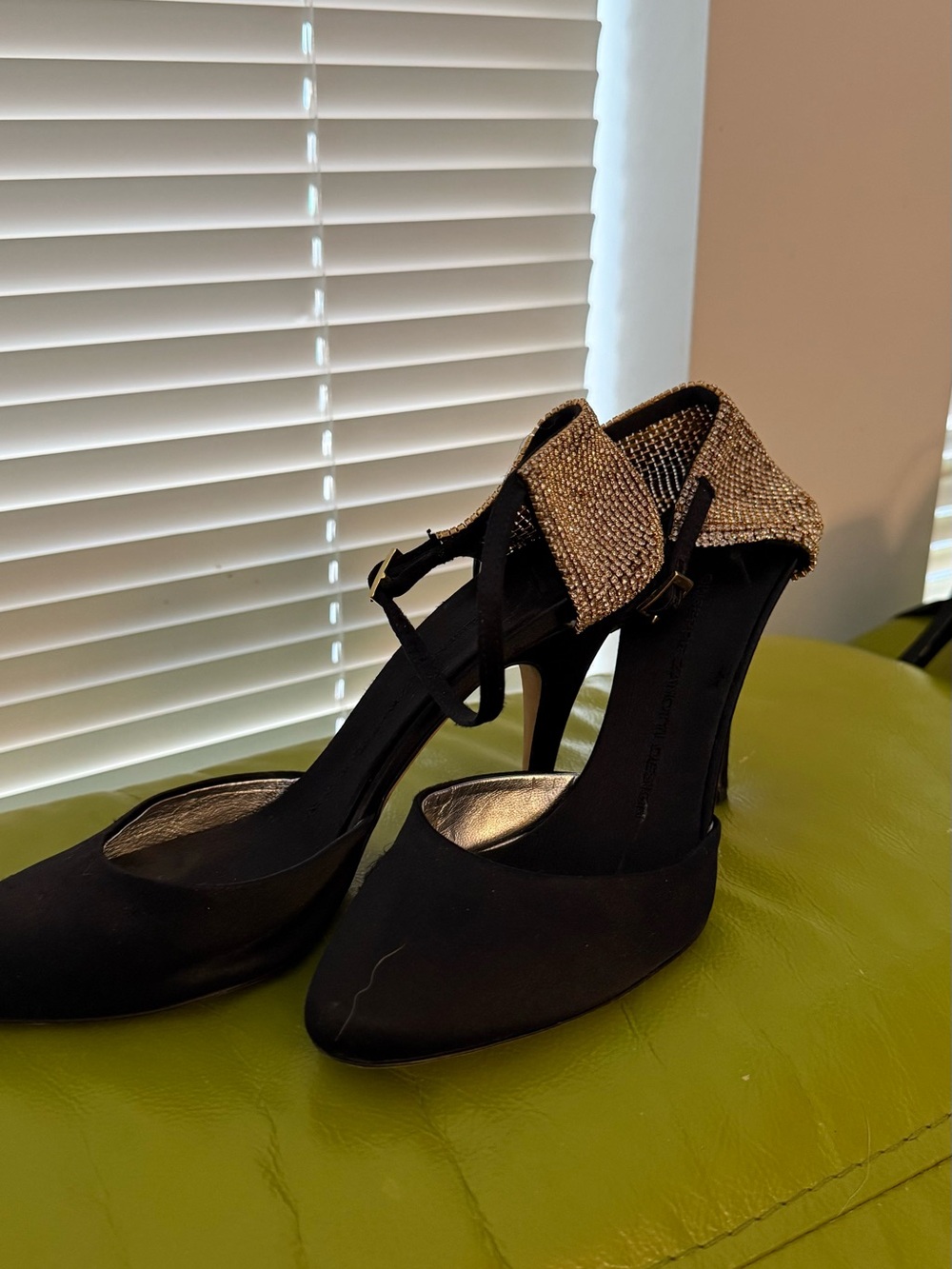 Giuseppe Zanotti Black Heels with Gold Crystal Ankle Cuff